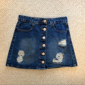 Forever 21 Medium Wash Distressed Button Front Jean Skirt, Size XS